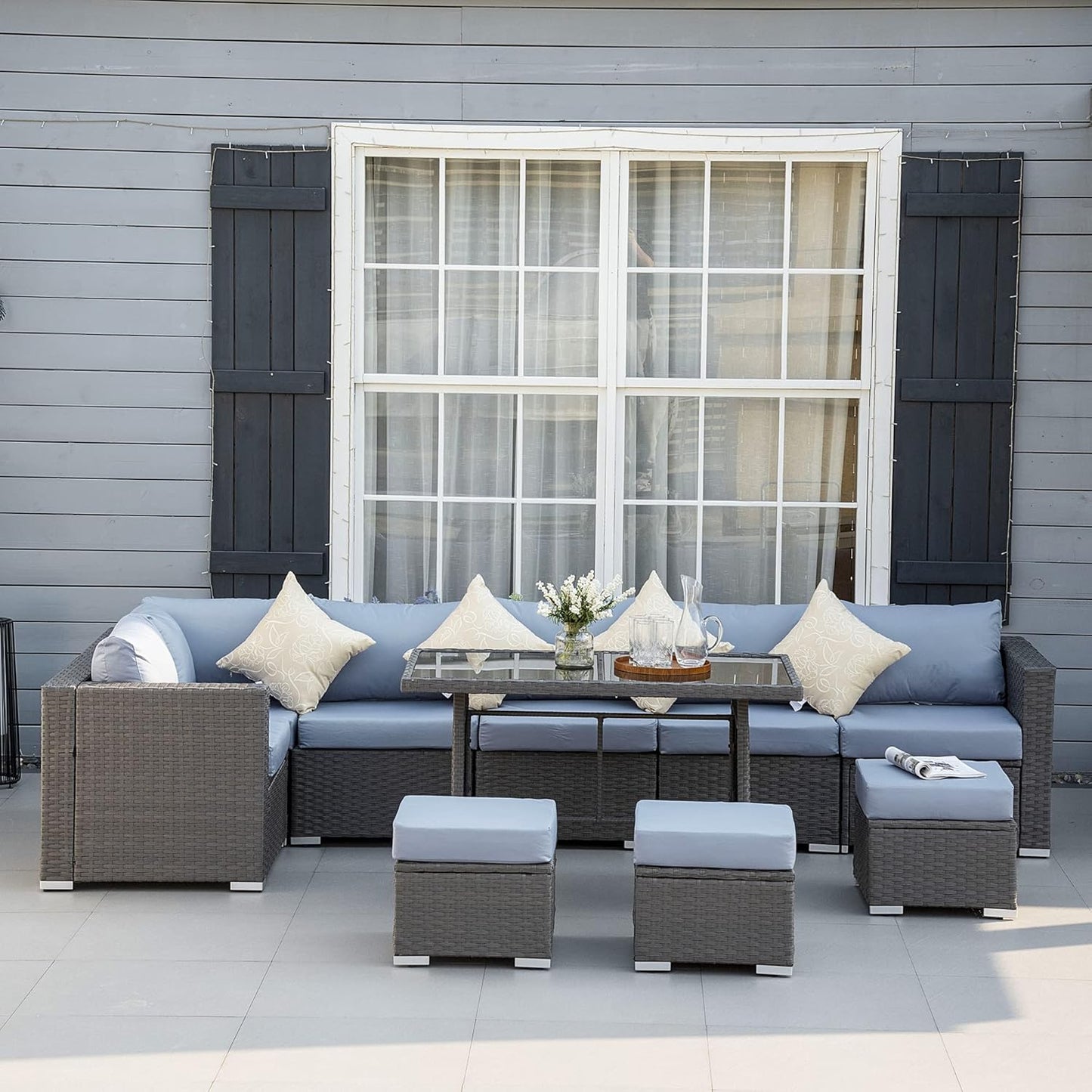Cavenda™ 10-Piece Rattan Garden Sofa Dining Set – Grey