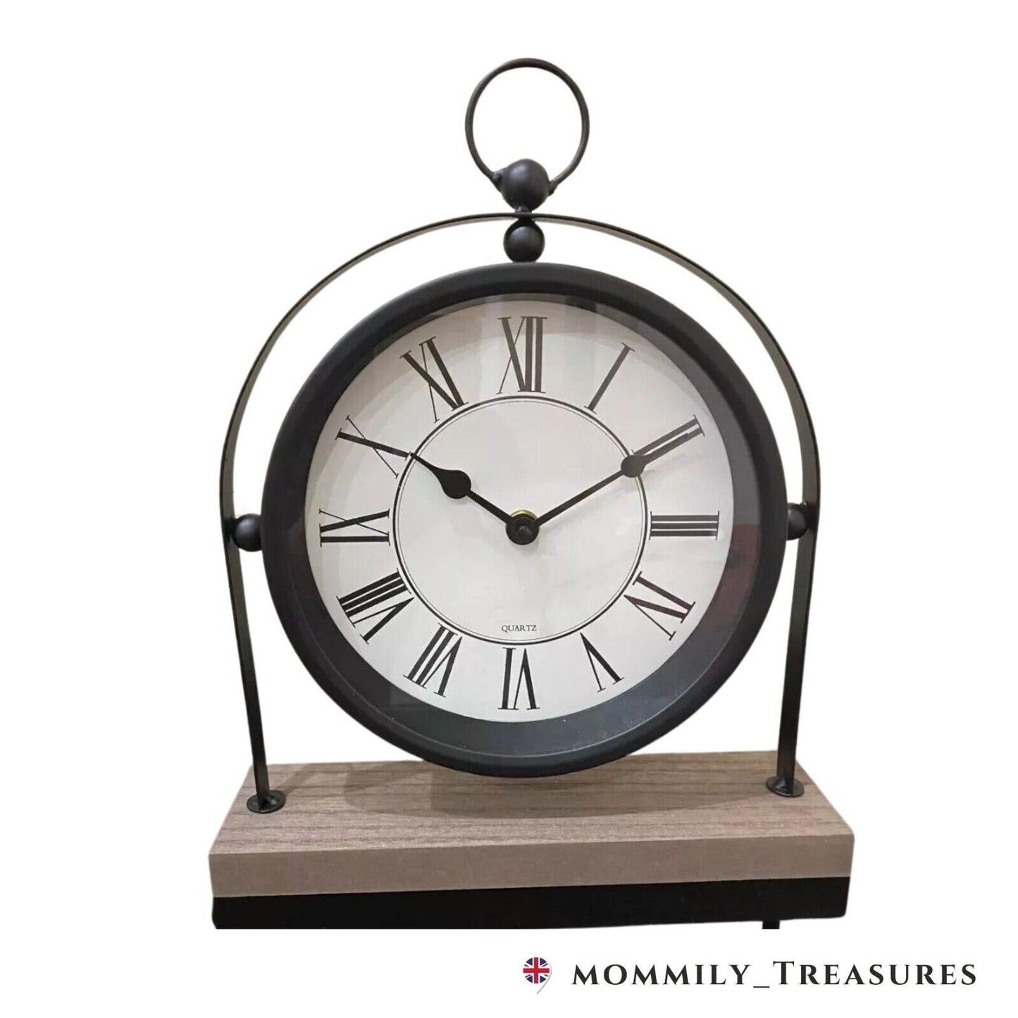 26Cm Large Vintage/Retro Analogue Mantle Clock - Black for Home Decor & Gift