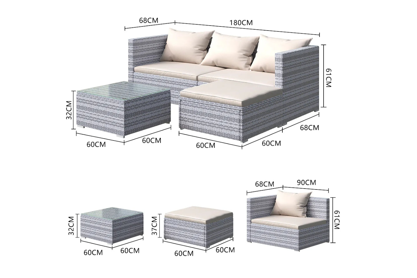 4 Seater Patio Sofa Set Corner Rattan Garden Furniture Outdoor L-Shaped Mix Grey