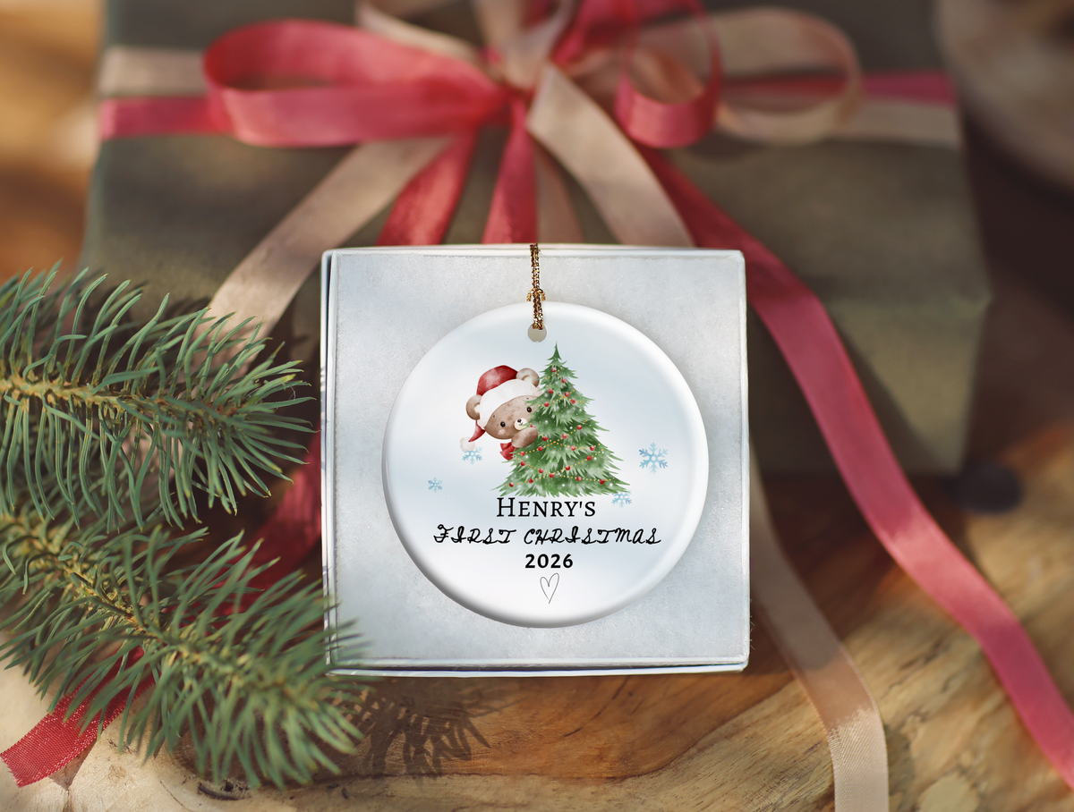 Baby's First Christmas Ornament 2026, Personalized Baby Bear Tree Ceramic Keepsake, Newborn Holiday Gift, Baby's First Christmas Decor