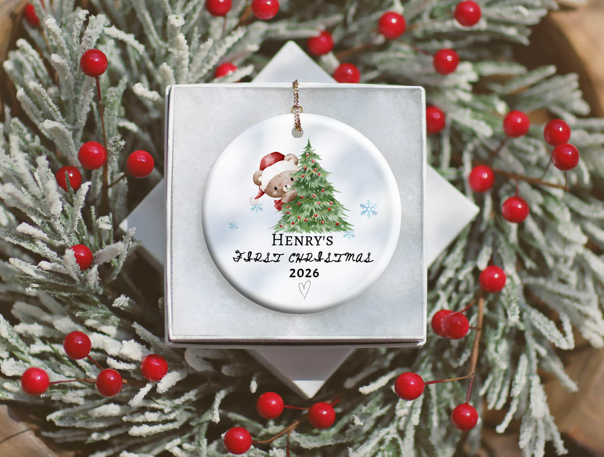 Baby's First Christmas Ornament 2026, Personalized Baby Bear Tree Ceramic Keepsake, Newborn Holiday Gift, Baby's First Christmas Decor