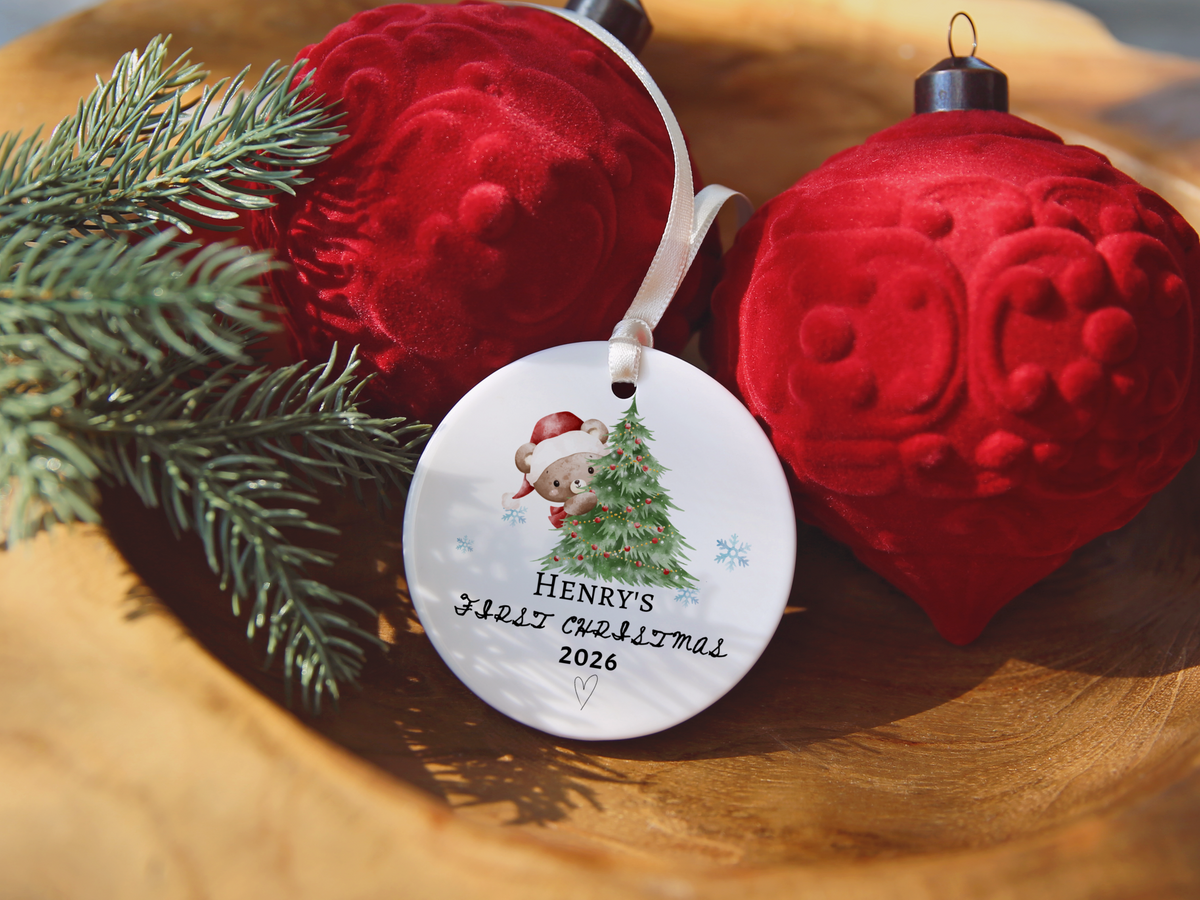 Baby's First Christmas Ornament 2026, Personalized Baby Bear Tree Ceramic Keepsake, Newborn Holiday Gift, Baby's First Christmas Decor