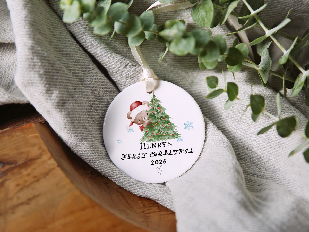 Baby's First Christmas Ornament 2026, Personalized Baby Bear Tree Ceramic Keepsake, Newborn Holiday Gift, Baby's First Christmas Decor