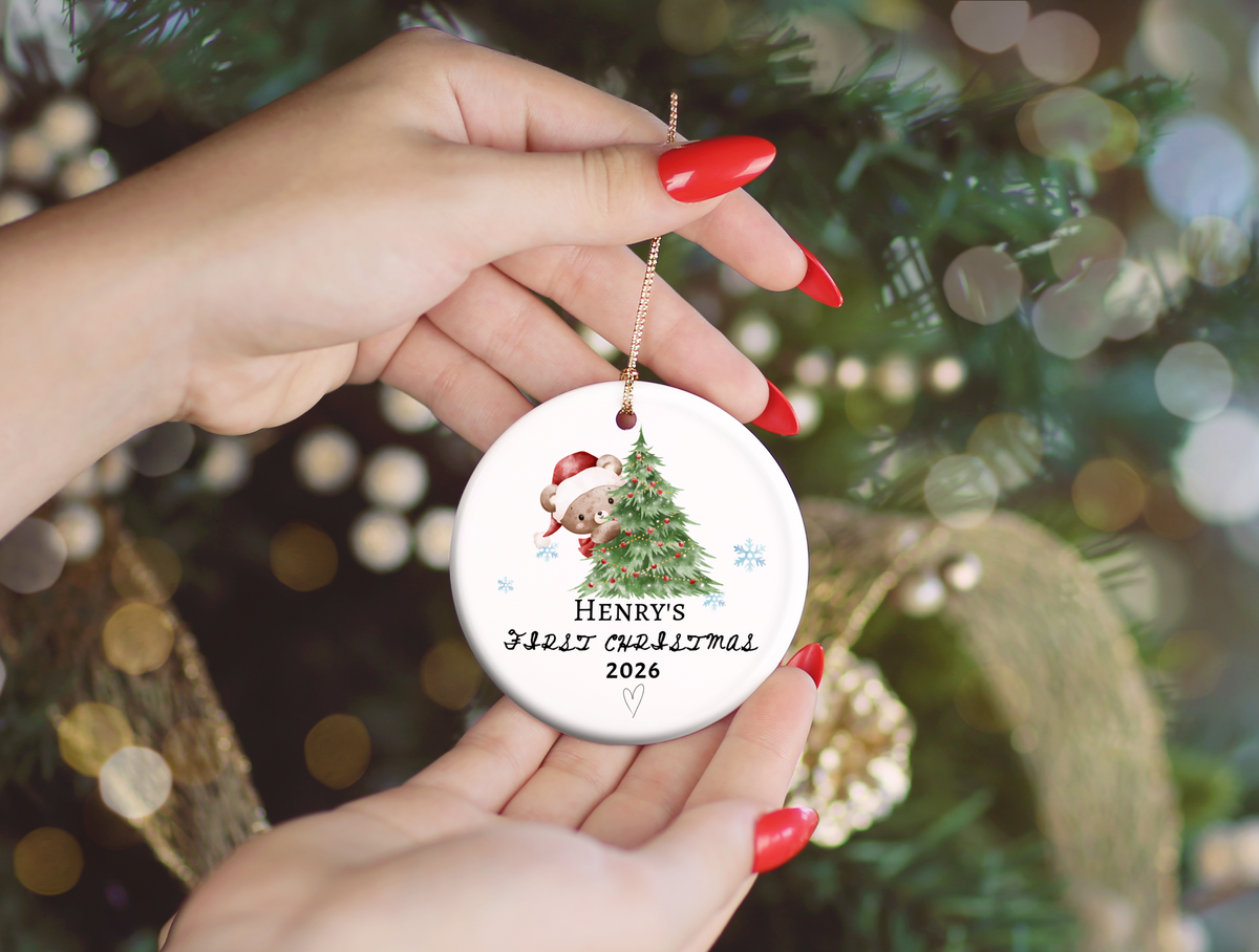 Baby's First Christmas Ornament 2026, Personalized Baby Bear Tree Ceramic Keepsake, Newborn Holiday Gift, Baby's First Christmas Decor