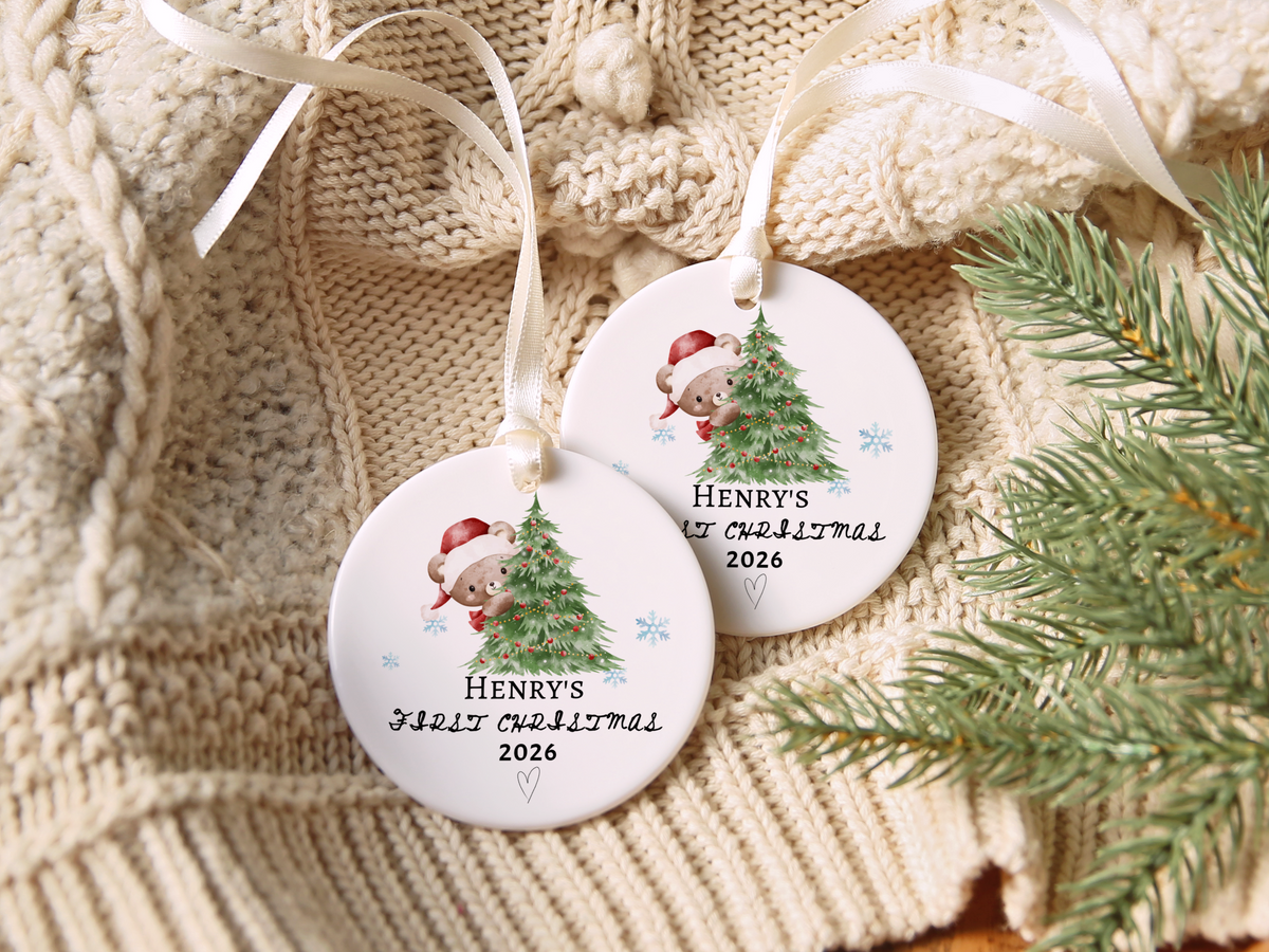 Baby's First Christmas Ornament 2026, Personalized Baby Bear Tree Ceramic Keepsake, Newborn Holiday Gift, Baby's First Christmas Decor