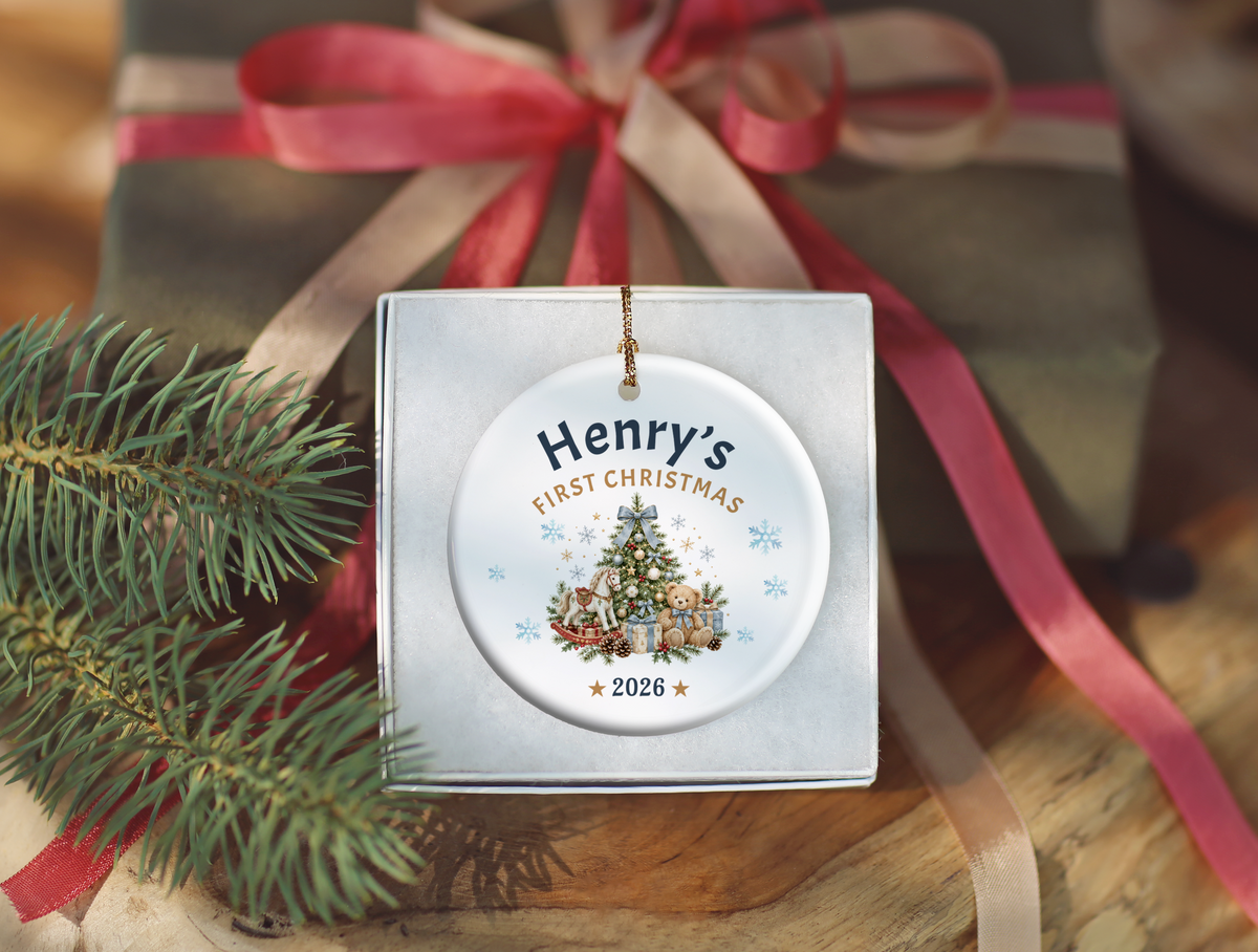 First Christmas Ornament 2026, Baby’s First Christmas Keepsake, Personalized Holiday Tree Decoration, Ceramic Gift Boxed Decor