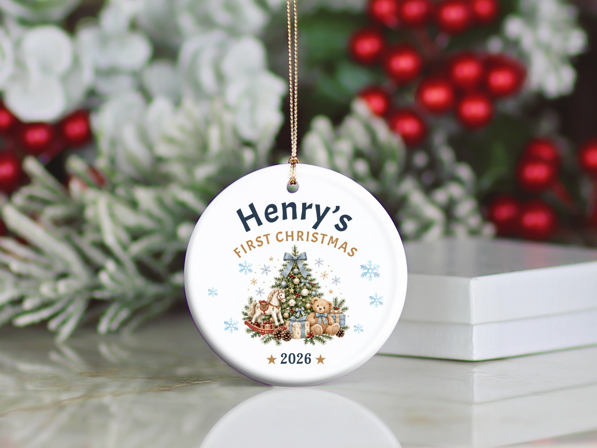First Christmas Ornament 2026, Baby’s First Christmas Keepsake, Personalized Holiday Tree Decoration, Ceramic Gift Boxed Decor