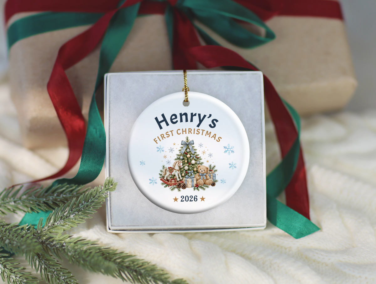 First Christmas Ornament 2026, Baby’s First Christmas Keepsake, Personalized Holiday Tree Decoration, Ceramic Gift Boxed Decor