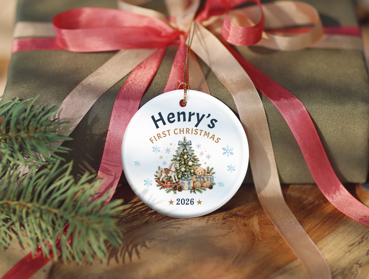 First Christmas Ornament 2026, Baby’s First Christmas Keepsake, Personalized Holiday Tree Decoration, Ceramic Gift Boxed Decor