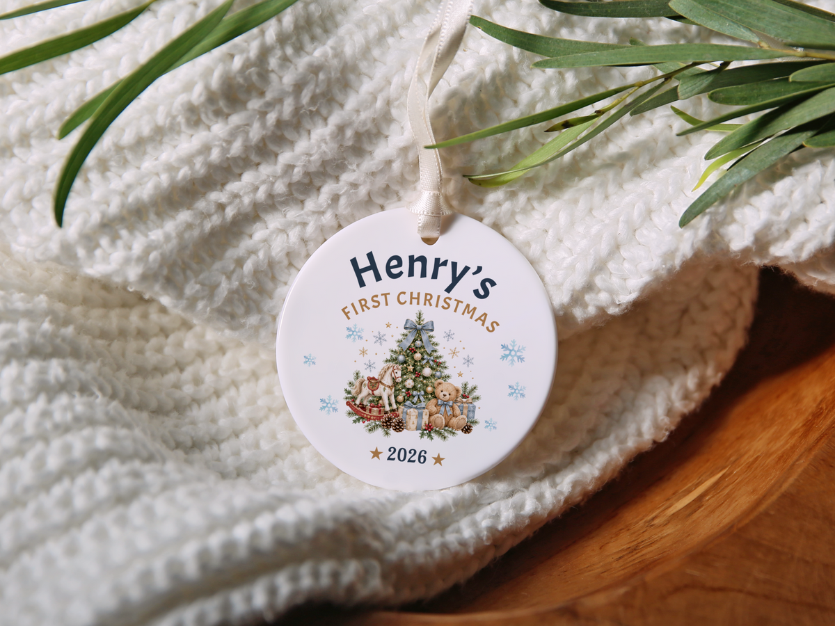 First Christmas Ornament 2026, Baby’s First Christmas Keepsake, Personalized Holiday Tree Decoration, Ceramic Gift Boxed Decor