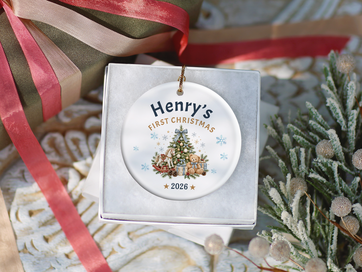 First Christmas Ornament 2026, Baby’s First Christmas Keepsake, Personalized Holiday Tree Decoration, Ceramic Gift Boxed Decor