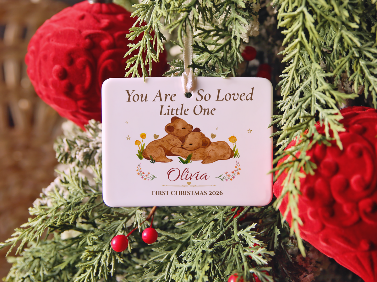 Personalized First Christmas Ornament for Baby Girl, Bear Family Keepsake, Baby’s First Christmas 2026 Nursery Tree Decor Gift for Olivia