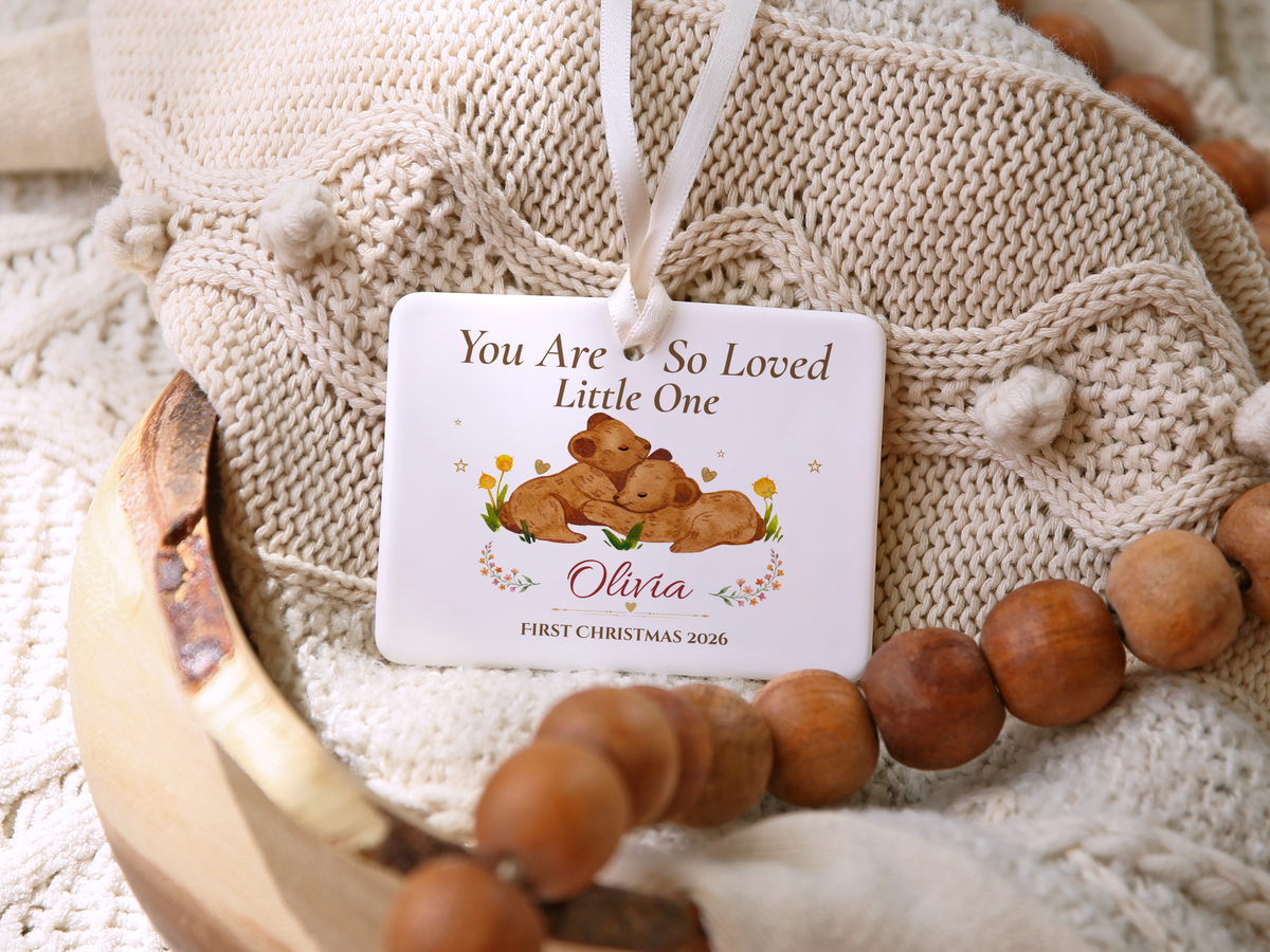 Personalized First Christmas Ornament for Baby Girl, Bear Family Keepsake, Baby’s First Christmas 2026 Nursery Tree Decor Gift for Olivia
