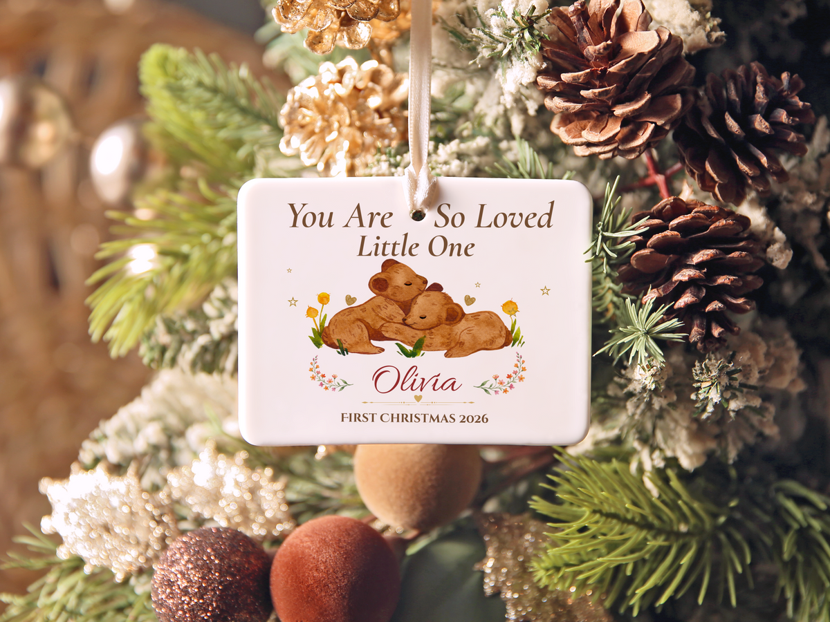 Personalized First Christmas Ornament for Baby Girl, Bear Family Keepsake, Baby’s First Christmas 2026 Nursery Tree Decor Gift for Olivia