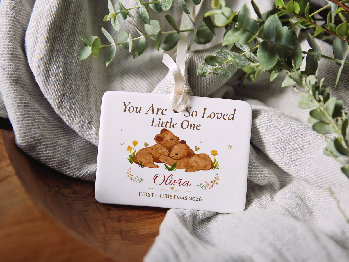 Personalized First Christmas Ornament for Baby Girl, Bear Family Keepsake, Baby’s First Christmas 2026 Nursery Tree Decor Gift for Olivia