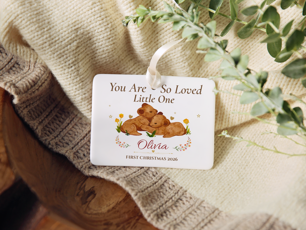 Personalized First Christmas Ornament for Baby Girl, Bear Family Keepsake, Baby’s First Christmas 2026 Nursery Tree Decor Gift for Olivia