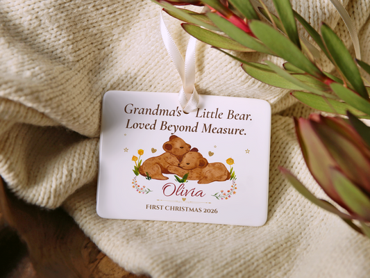 Grandma's Little Bear Ornament, Personalized Baby's First Christmas 2026, Bear Cub Keepsake, Grandmother Christmas Gift, Memory Decor