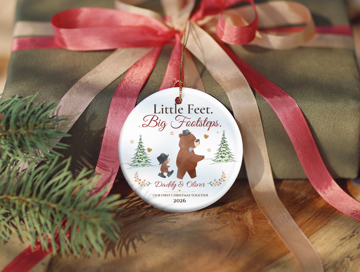 Personalized First Christmas as Dad Ornament, Daddy and Son Bear Keepsake