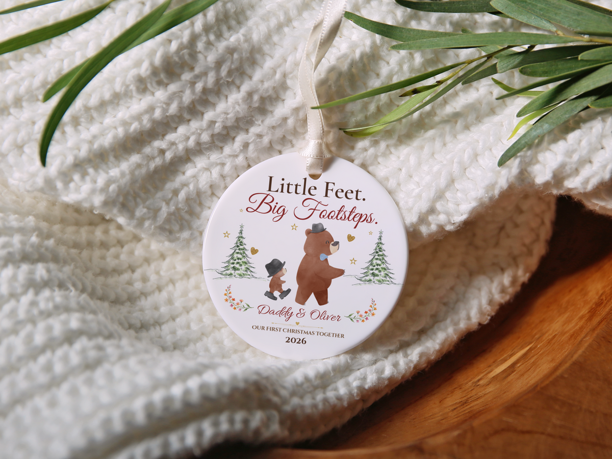 Personalized First Christmas as Dad Ornament, Daddy and Son Bear Keepsake