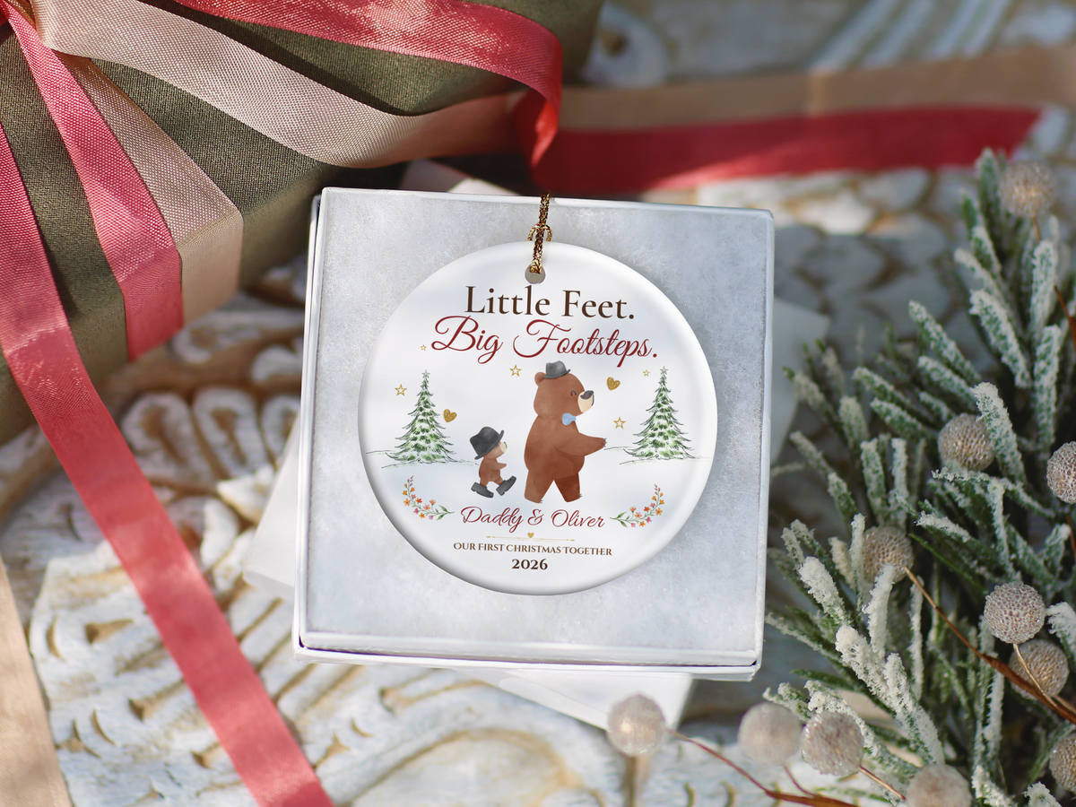 Personalized First Christmas as Dad Ornament, Daddy and Son Bear Keepsake