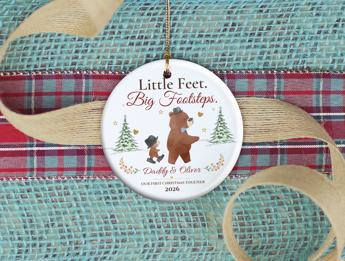Personalized First Christmas as Dad Ornament, Daddy and Son Bear Keepsake