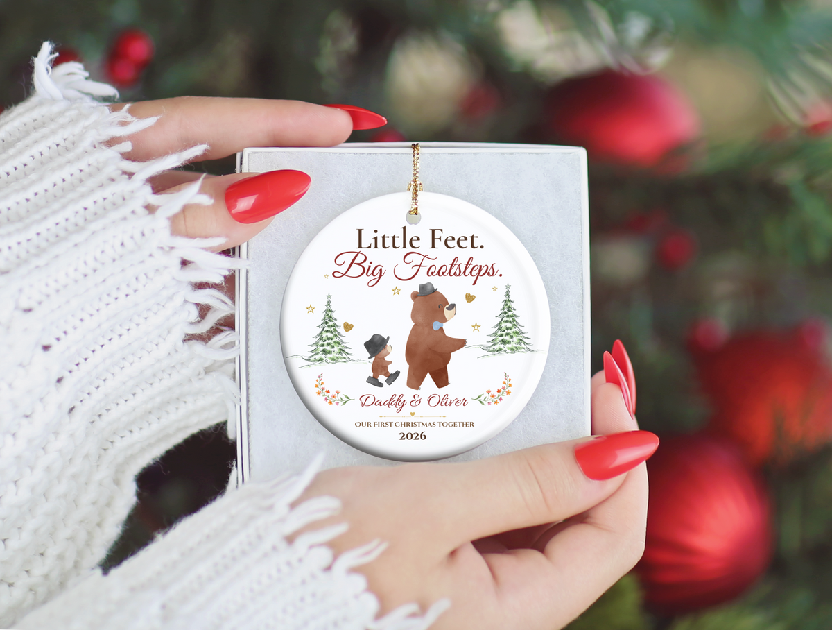 Personalized First Christmas as Dad Ornament, Daddy and Son Bear Keepsake