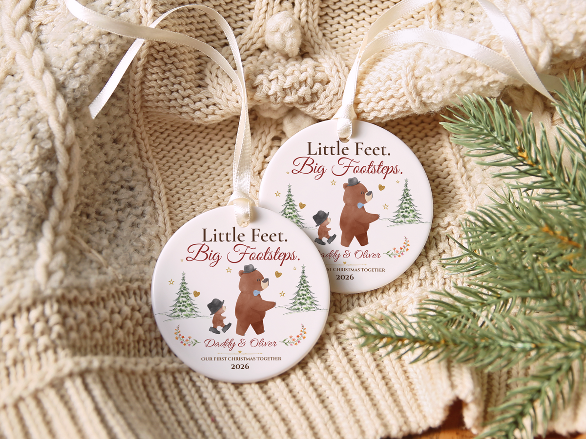 Personalized First Christmas as Dad Ornament, Daddy and Son Bear Keepsake