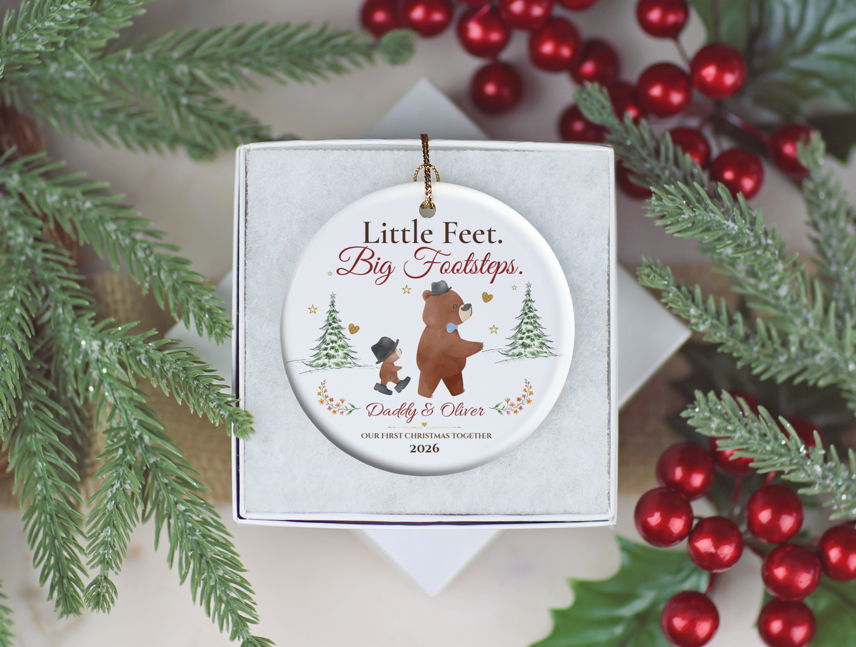 Personalized First Christmas as Dad Ornament, Daddy and Son Bear Keepsake