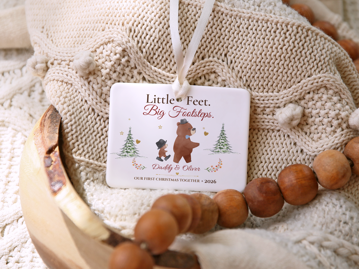 Personalized First Christmas as Dad Ornament, Daddy and Son Bear Keepsake, Story Ornament 2026