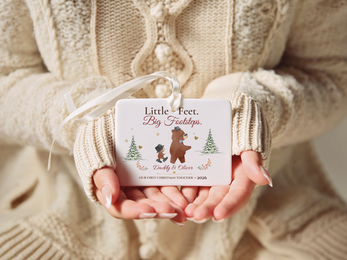 Personalized First Christmas as Dad Ornament, Daddy and Son Bear Keepsake