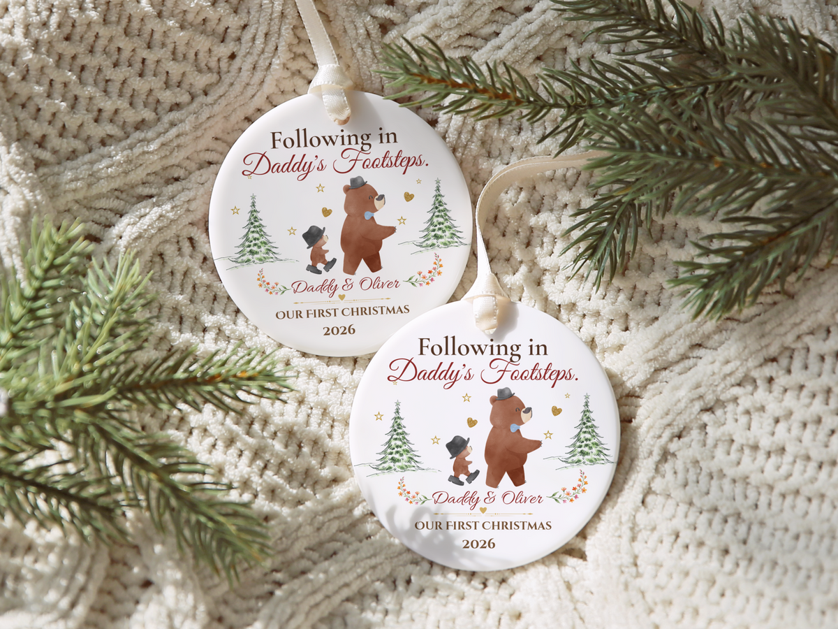 Following in Daddy's Footsteps Ornament, Personalized Father Son Christmas Gift