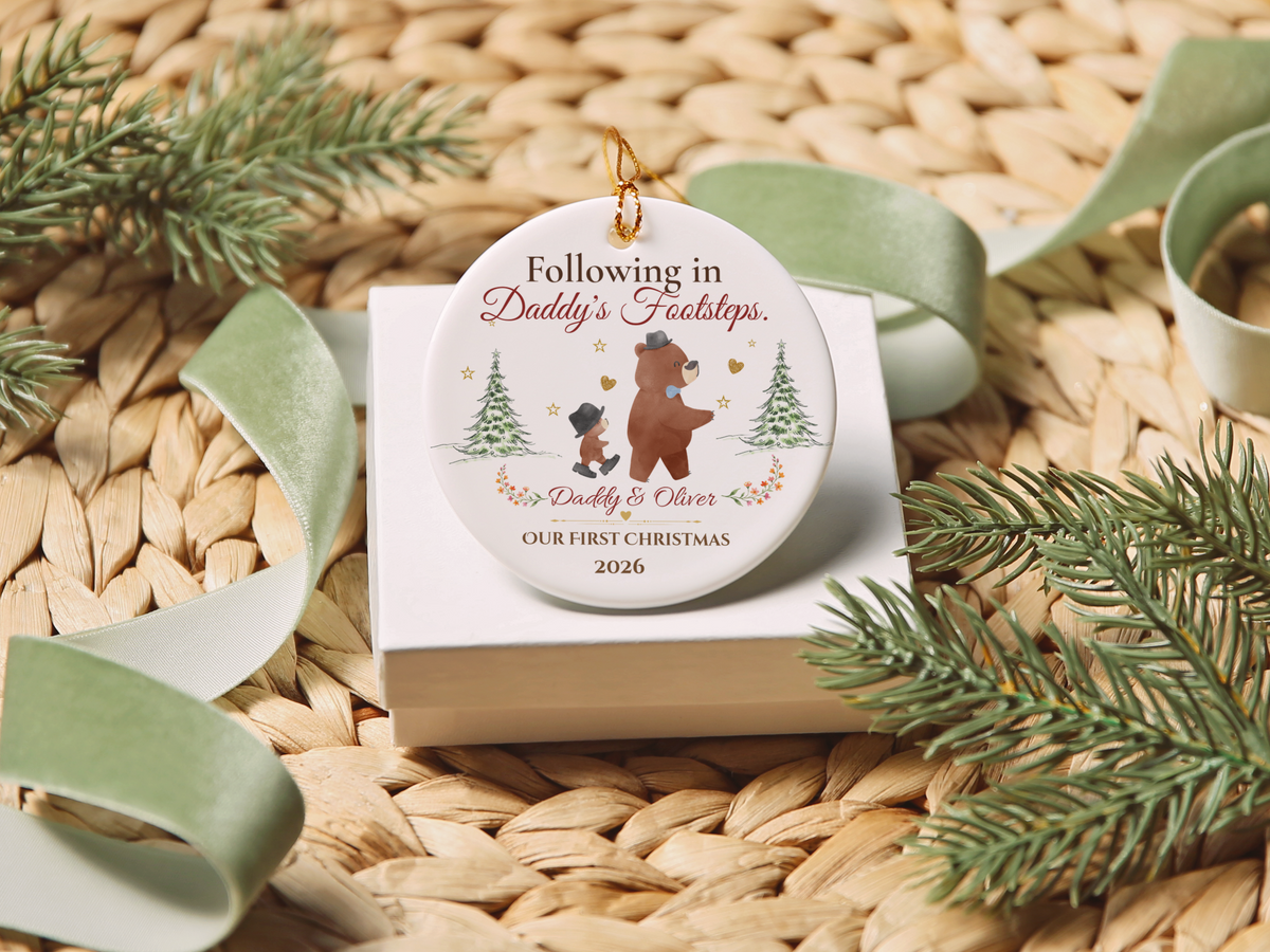 Following in Daddy's Footsteps Ornament, Personalized Father Son Christmas Gift