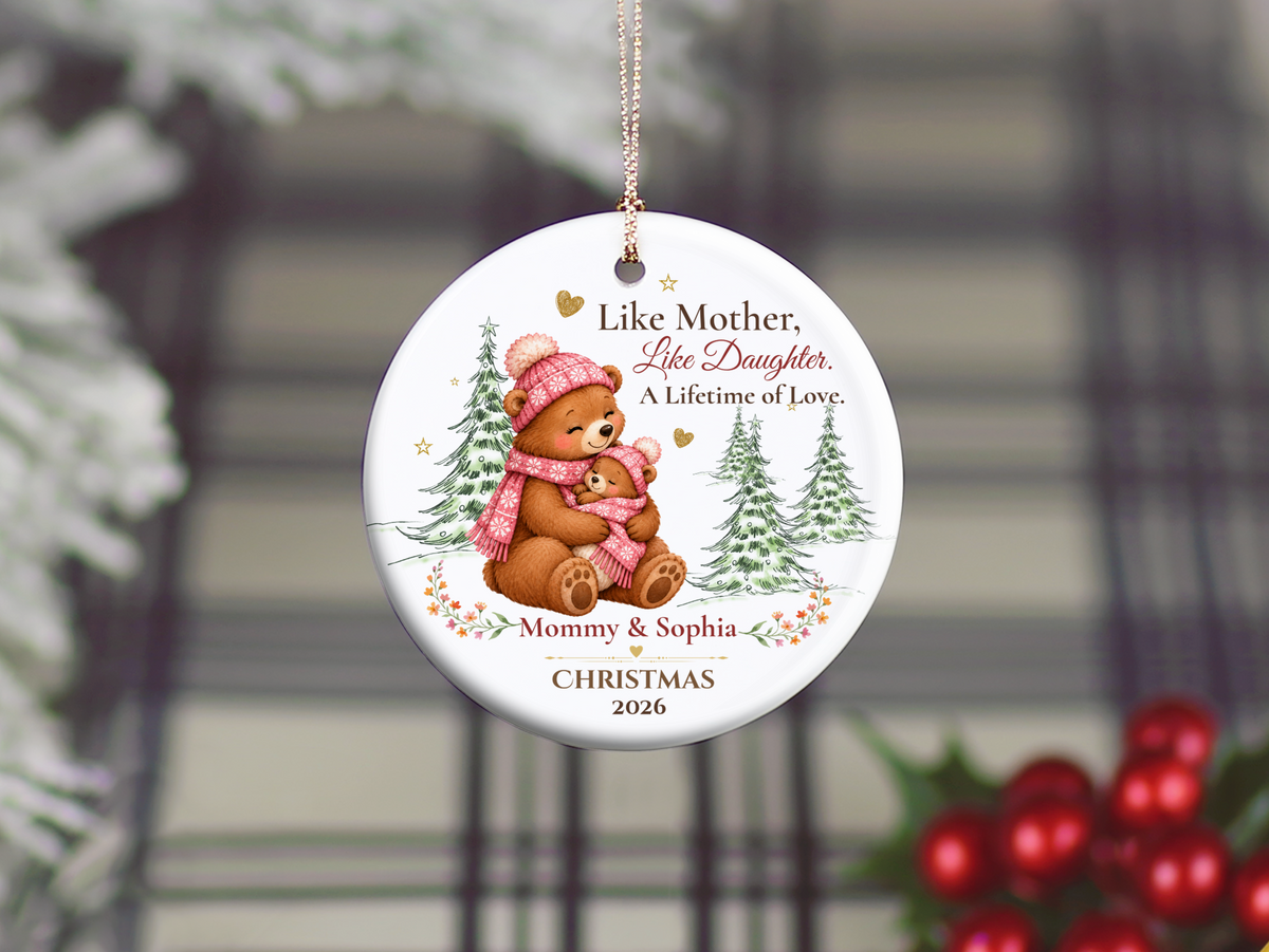 Personalized Mommy and Daughter Christmas Ornament, Mother Daughter Bear Gift