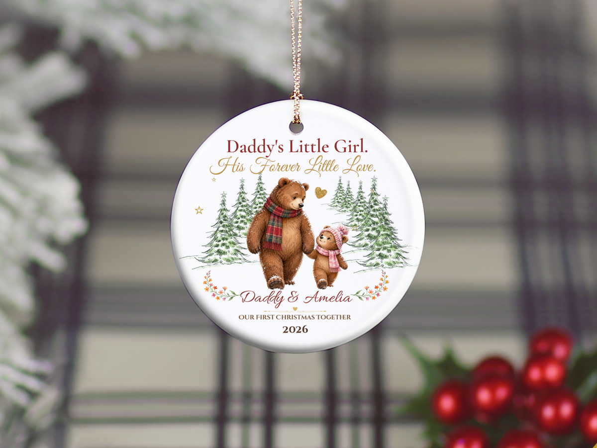 Daddy and Daughter Christmas Ornament, Personalized Father Daughter Bear Gift