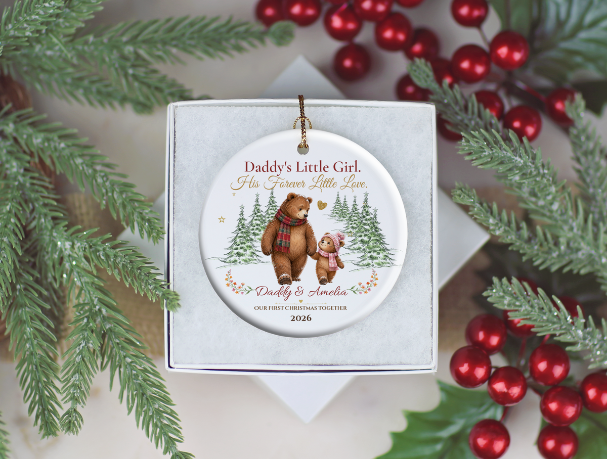 Daddy and Daughter Christmas Ornament, Personalized Father Daughter Bear Gift