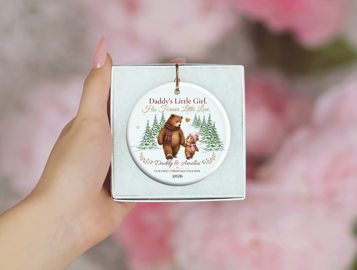 Daddy and Daughter Christmas Ornament, Personalized Father Daughter Bear Gift