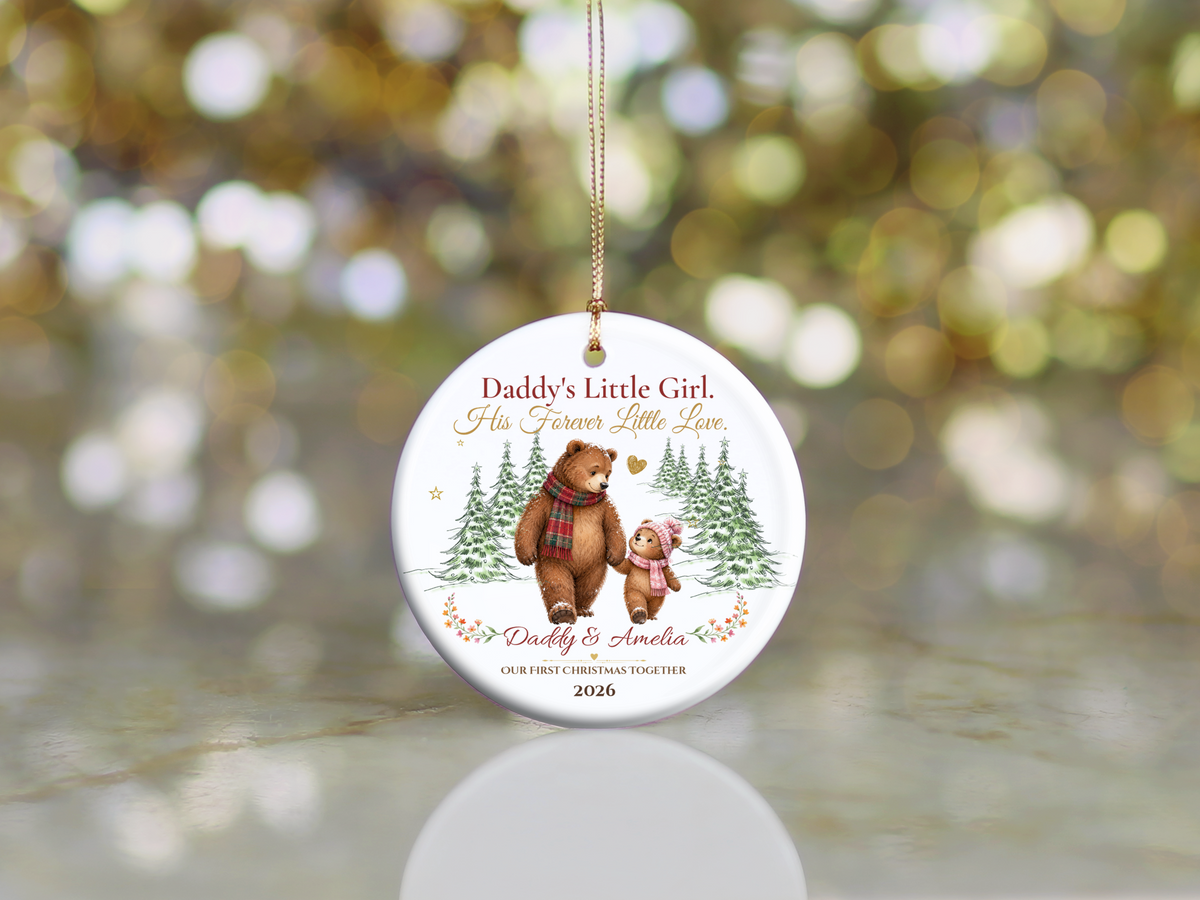 Daddy and Daughter Christmas Ornament, Personalized Father Daughter Bear Gift