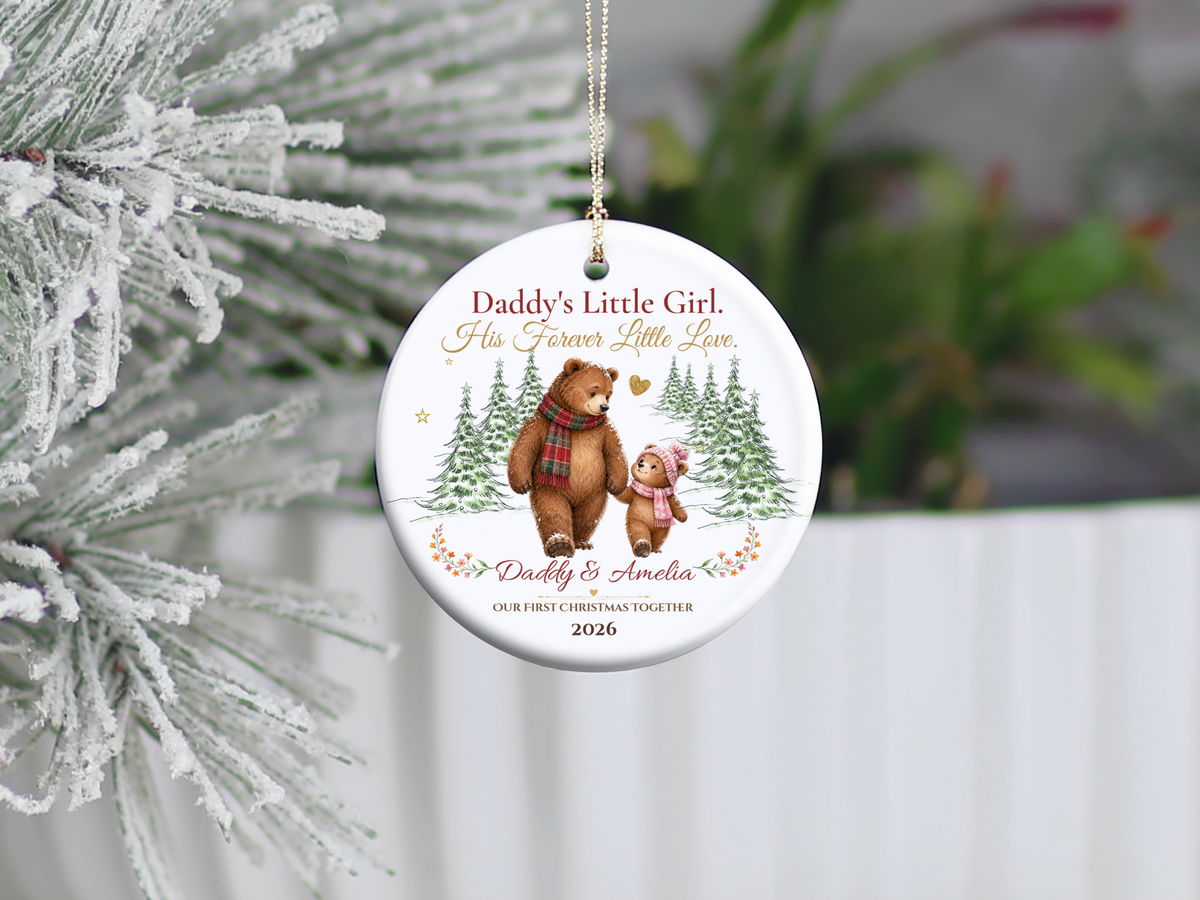 Daddy and Daughter Christmas Ornament, Personalized Father Daughter Bear Gift