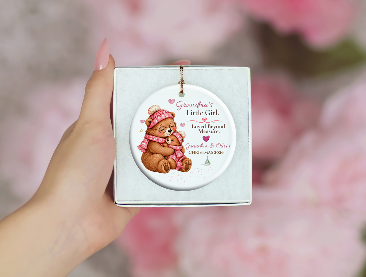 Grandma and Granddaughter Christmas Ornament, Personalized Bear Keepsake