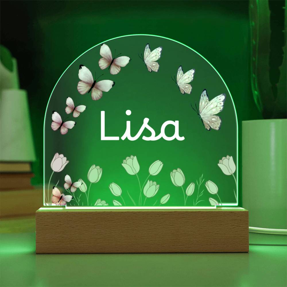 Personalized Butterfly Acrylic Plaque with LED Base, Pink Floral Name Sign, Lisa Gift for Her, Bedroom and Home Decor Display Light