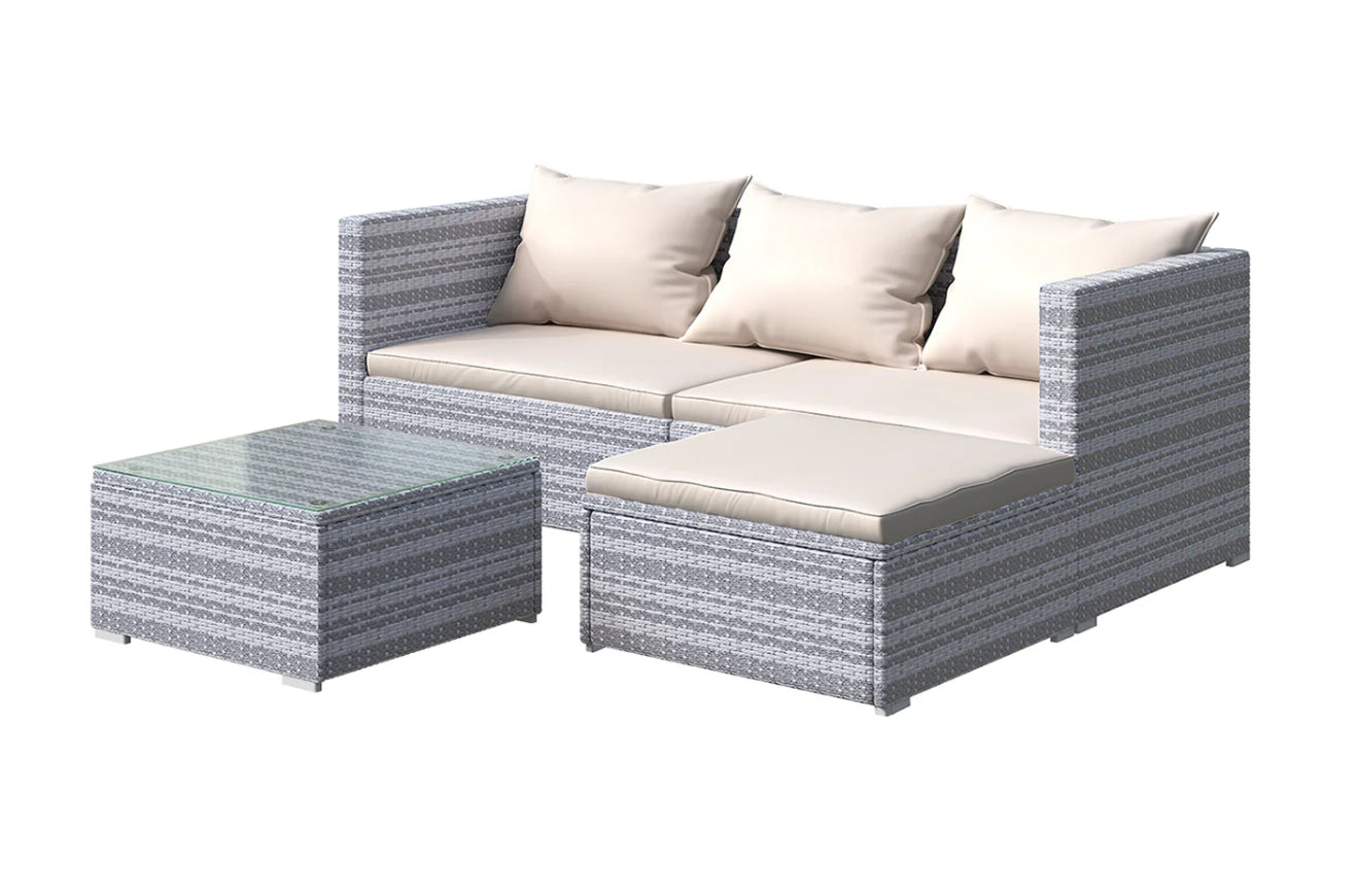 4 Seater Patio Sofa Set Corner Rattan Garden Furniture Outdoor L-Shaped Mix Grey
