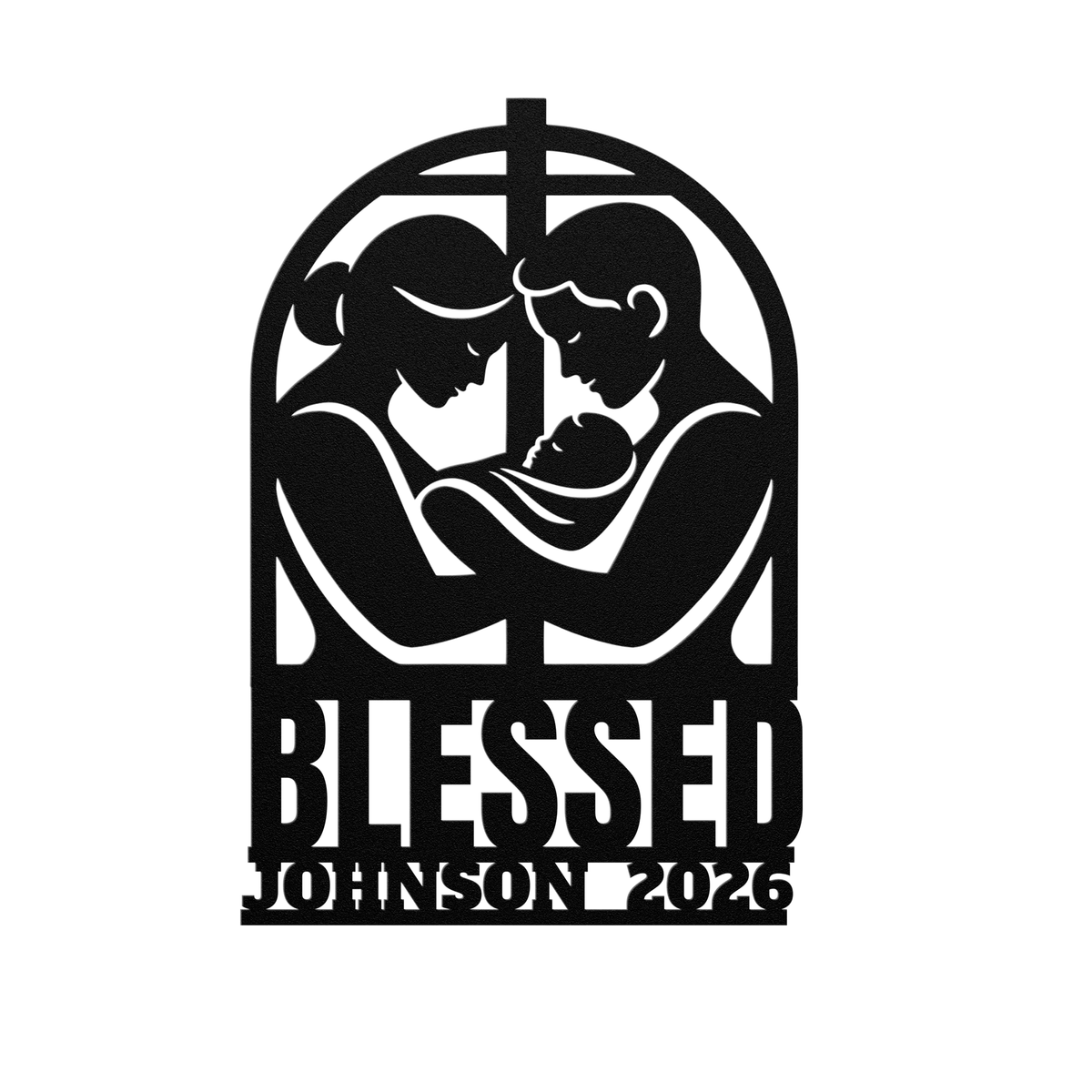Blessed Family Christian Metal Sign with Name and Year
