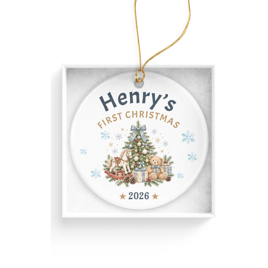 First Christmas Ornament 2026, Baby’s First Christmas Keepsake, Personalized Holiday Tree Decoration, Ceramic Gift Boxed Decor