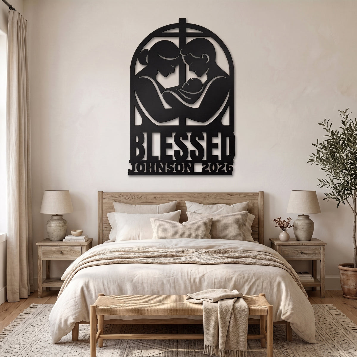 Blessed Family Christian Metal Sign with Name and Year