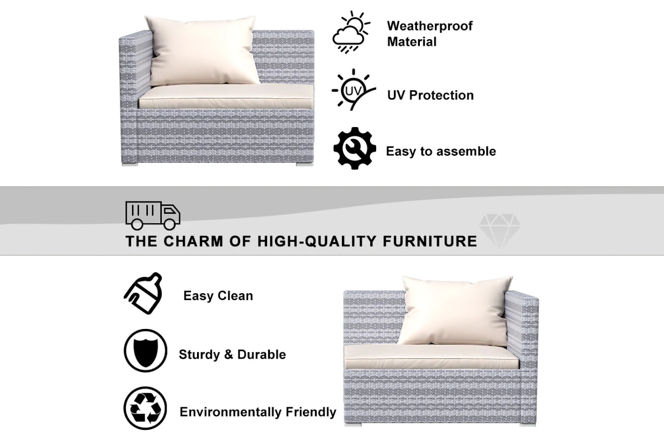 4 Seater Patio Sofa Set Corner Rattan Garden Furniture Outdoor L-Shaped Mix Grey