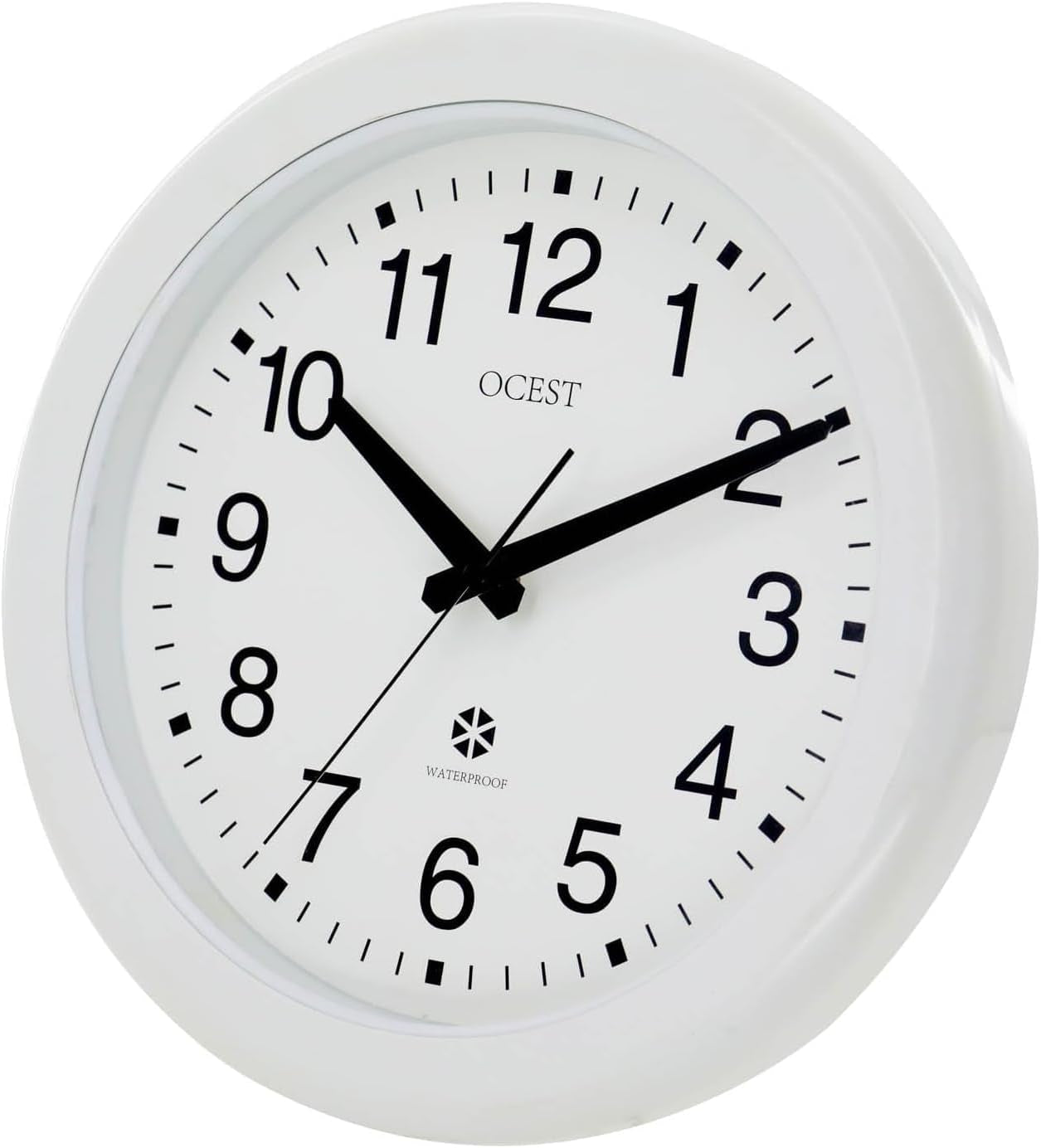 Sealed Waterproof Garden Wall Clock, 12 Inch Large Indoor Outdoor Clocks, Silent Non-Ticking Battery Operated Quartz round for Patio, Pool, Lanai, Fence, Kitchen, Bathroom (White)