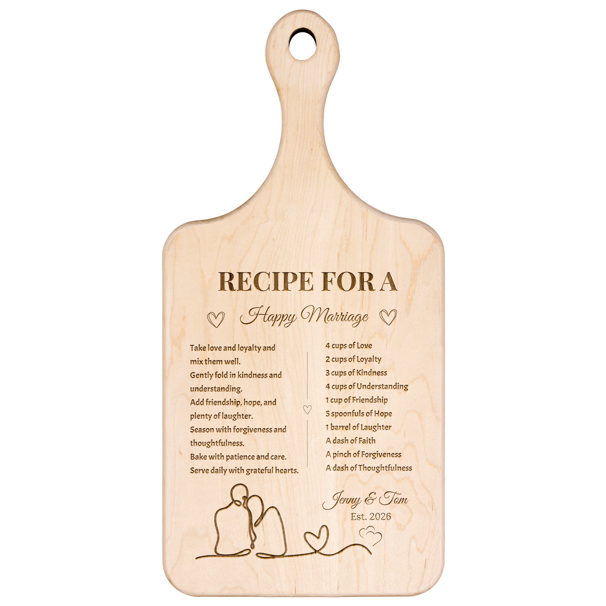 Recipe for a Happy Marriage Wedding Kitchen Decor Cutting Board