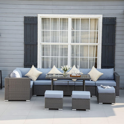 Cavenda™ 10-Piece Rattan Garden Sofa Dining Set – Grey