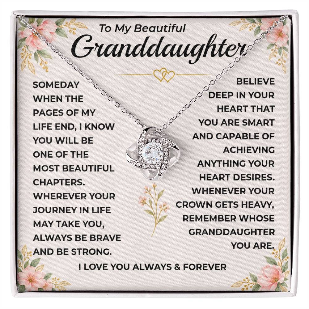 To My Beautiful Granddaughter - "A Chapter I'll Cherish Forever" Love Knot Necklace Gift Set