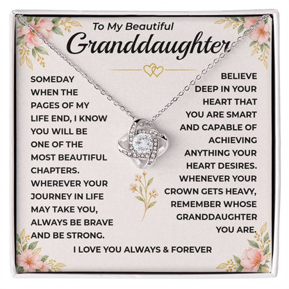 To My Beautiful Granddaughter - "A Chapter I'll Cherish Forever" Love Knot Necklace Gift Set